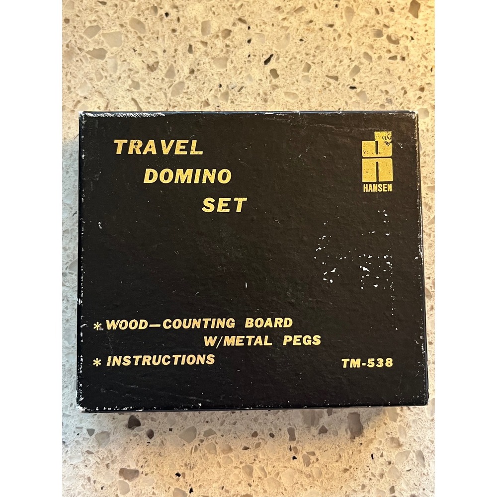 Vintage Hansen Travel Domino Set TM-538 Wood Counting Board Metal Pegs Game